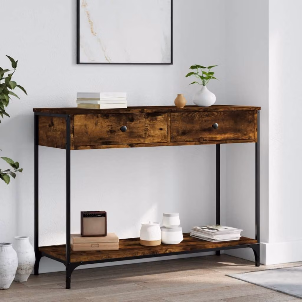 vidaXL Tavolino Consolle in Legno Rovere Fumo, Stile Industriale, L 100 x P 34,5 x H 75 cm