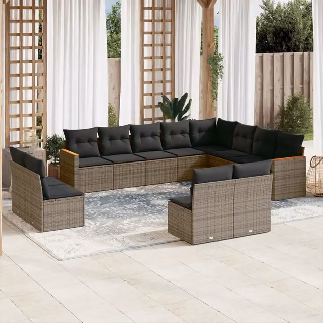 Set Divani da Giardino 12 pz con Cuscini Grigio in Polyrattan 3258875