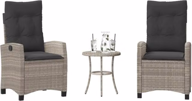 Set da Bistrò 3 pz con Cuscini Grigio Chiaro in Polyrattan 365230