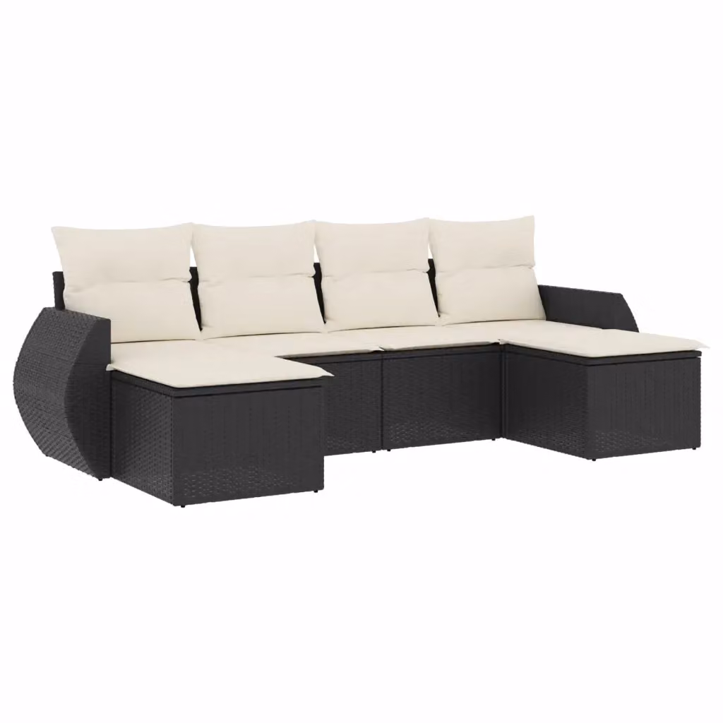 vidaXL Set Divano da Giardino 6 pz in Polyrattan Nero con Cuscini e Struttura in Metallo – 2