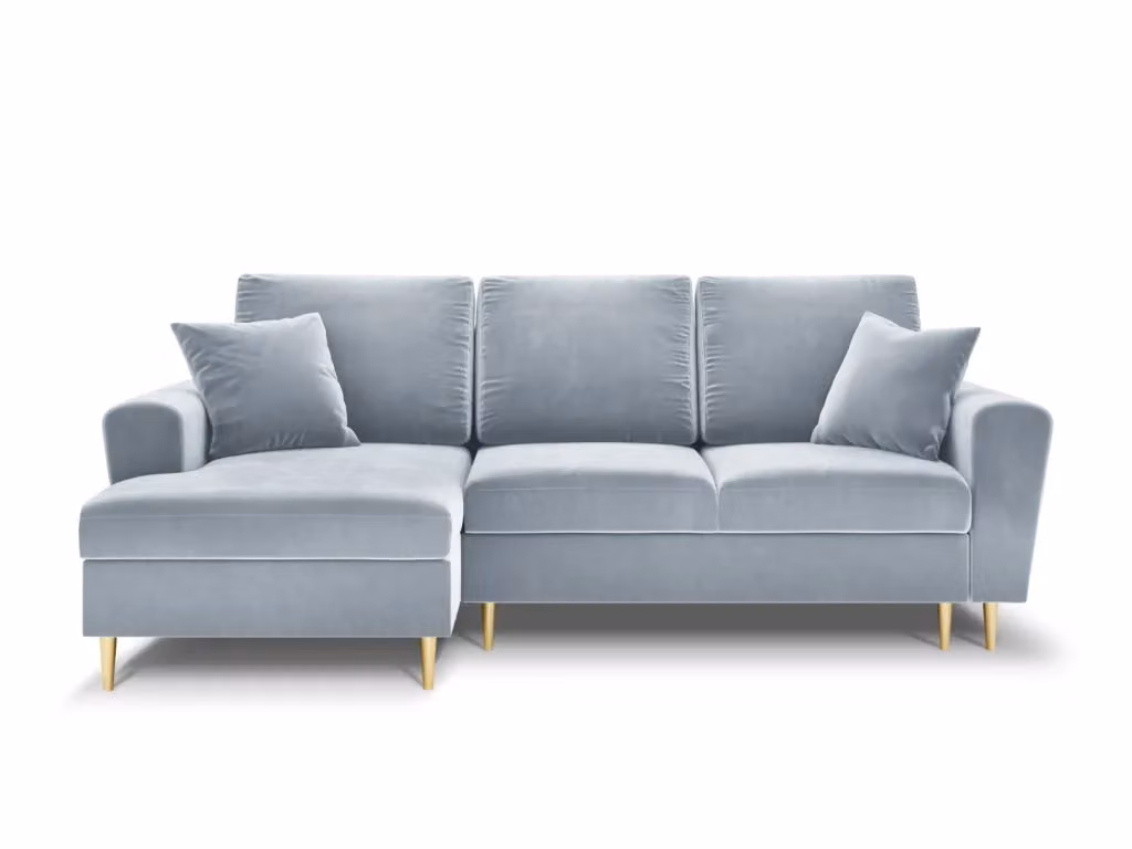 Divano convertibile angolare sinistro Kyoto Cosmopolitan Design con contenitore in velluto azzurro, 4 posti, L: 241 cm, P: 114,6 cm, H: 88 cm – 2