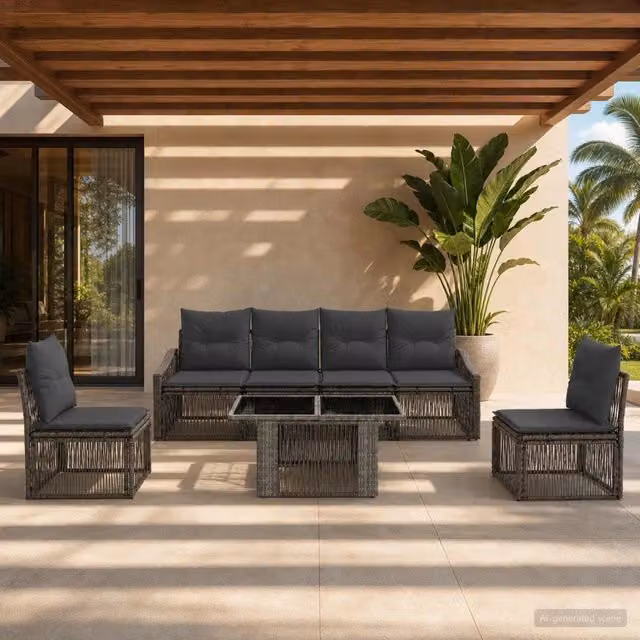 Set Divano da Giardino 7 pz Grigio e Grigio Scuro polyrattan 3437231