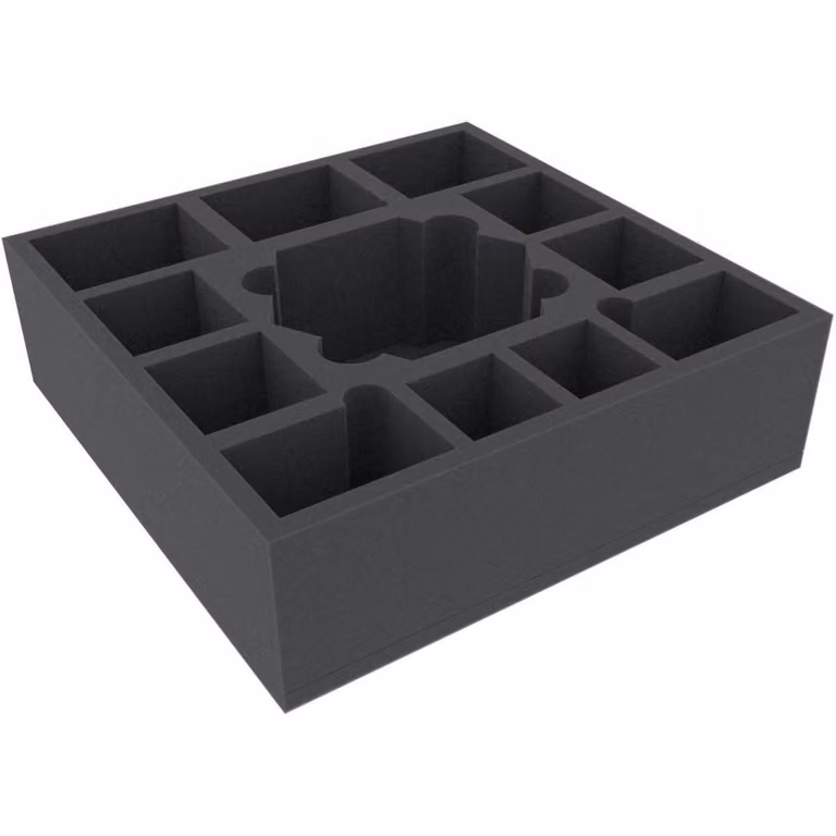 Inserto in schiuma 285x285x85 mm con 12 scomparti per giochi da tavolo