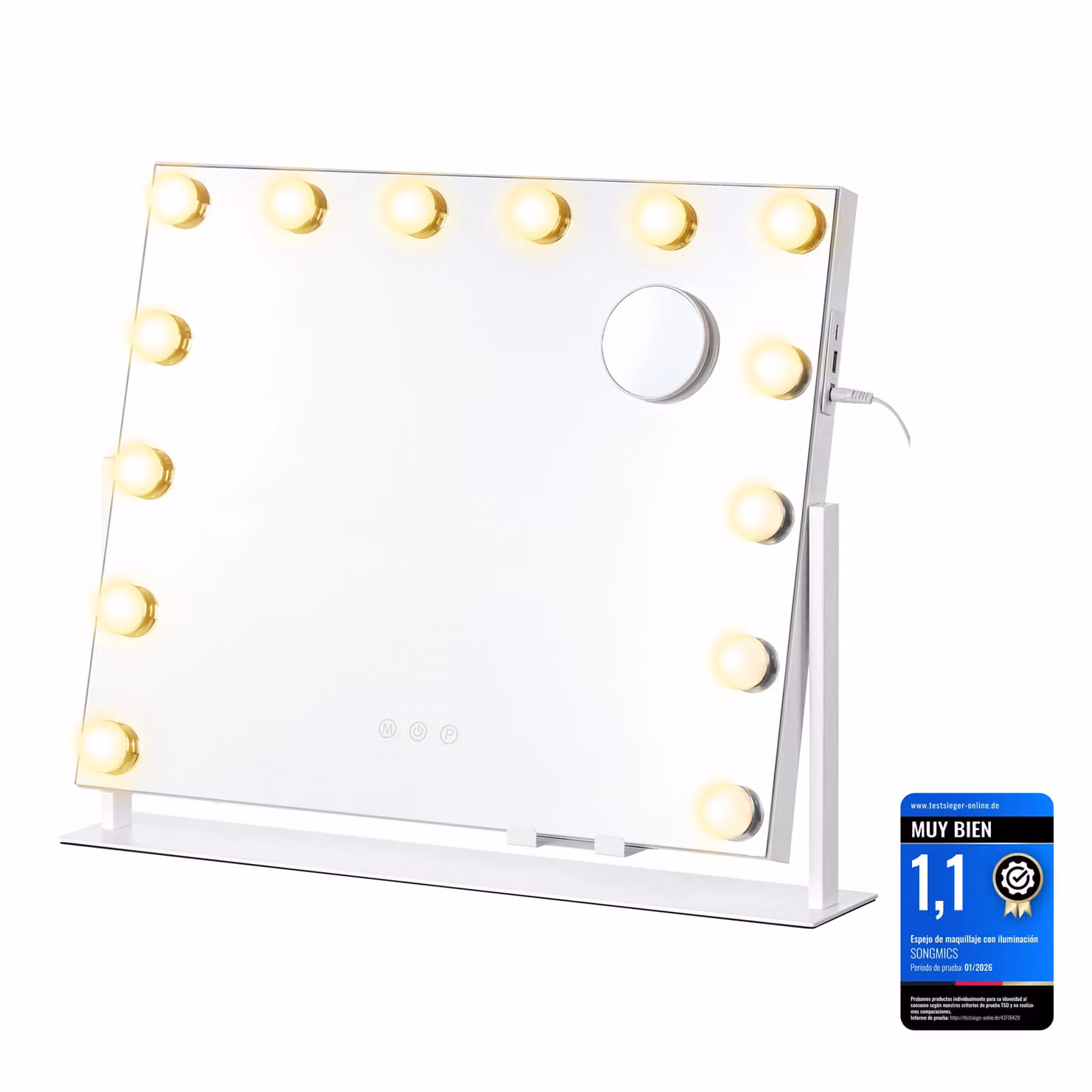Specchio da trucco LED dimmerabile touch con porta telefono