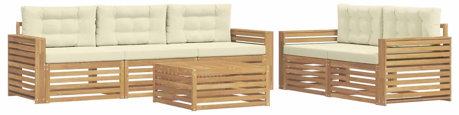 Set di divani da esterno, 6 pezzi, bianco e crema