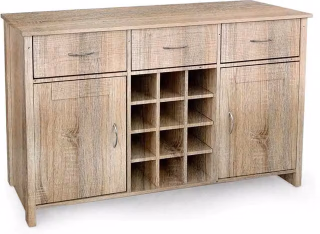 MOBILE DA ARREDO CON 3 CASSETTI 2 ANTE E VANI APERTI 124X40X80CM COLORE ROVERE
