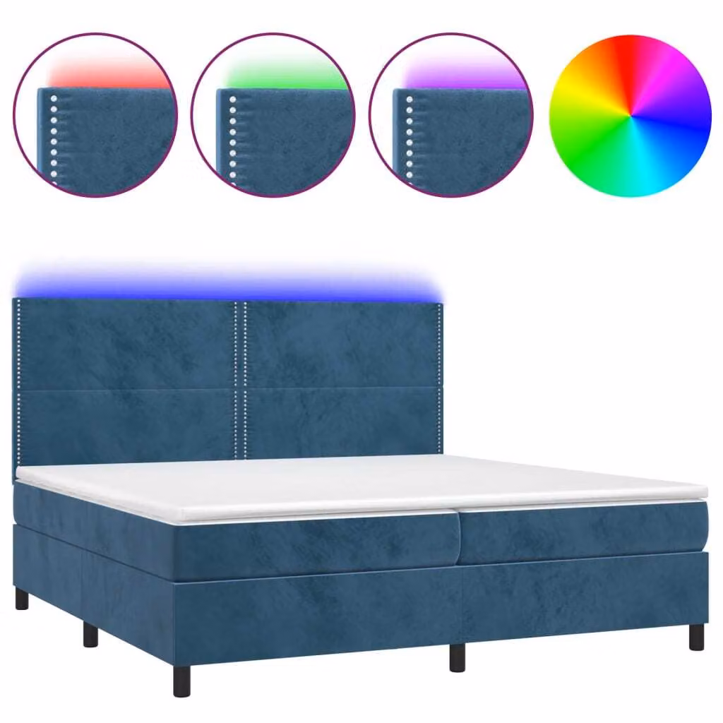 Letto a Molle con Materasso e LED Blu Scuro 200x200 cm