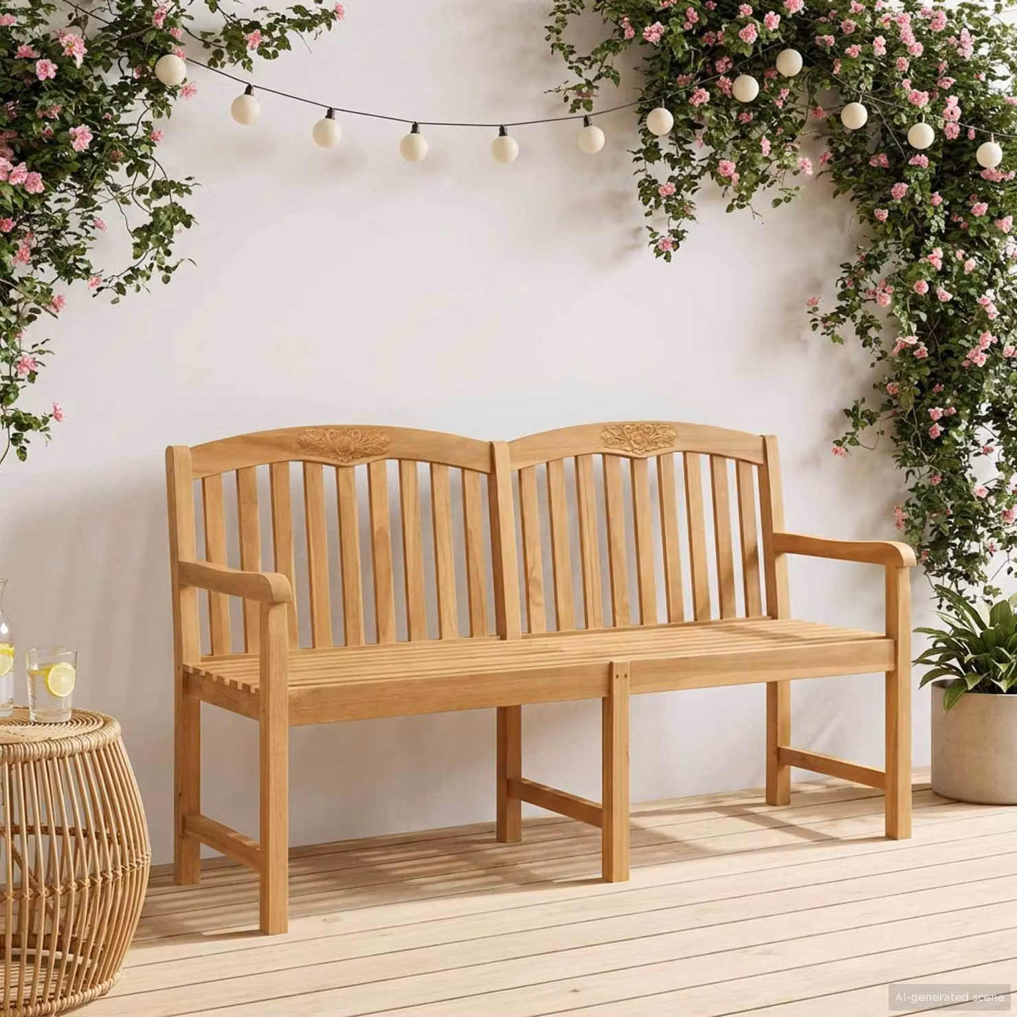 Panchina da giardino vidaXL in legno di teak marrone intagliata a mano L: 180 cm, P: 61 cm, H: 90 cm