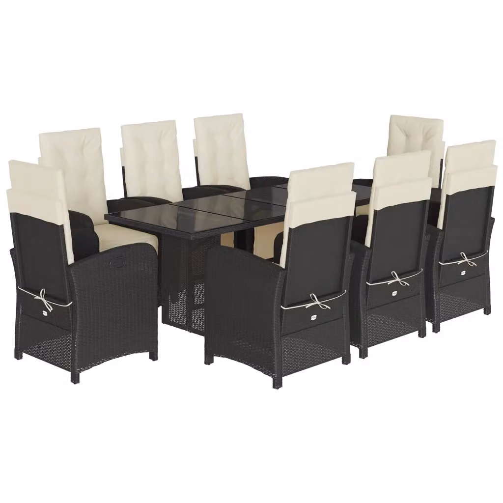 Set da pranzo da giardino vidaXL in polyrattan nero con cuscini e tavolo in vetro, 9 pezzi – 2