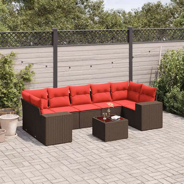 Maison Exclusive - Set di 8 pezzi per giardino con cuscini, marrone, polyrattan