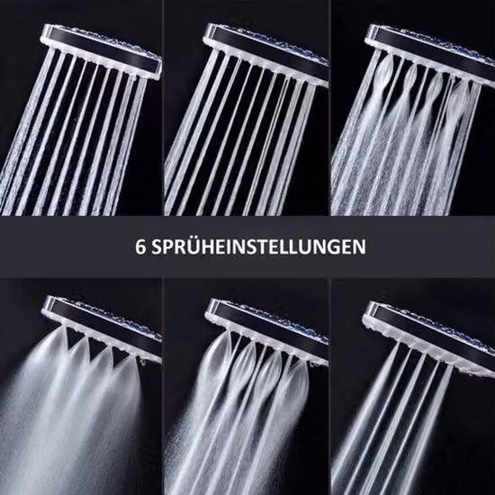 Doccetta a pioggia con tubo flessibile lungo 1,5 m, 6 tipi di getto, soffione grande, doccetta manuale