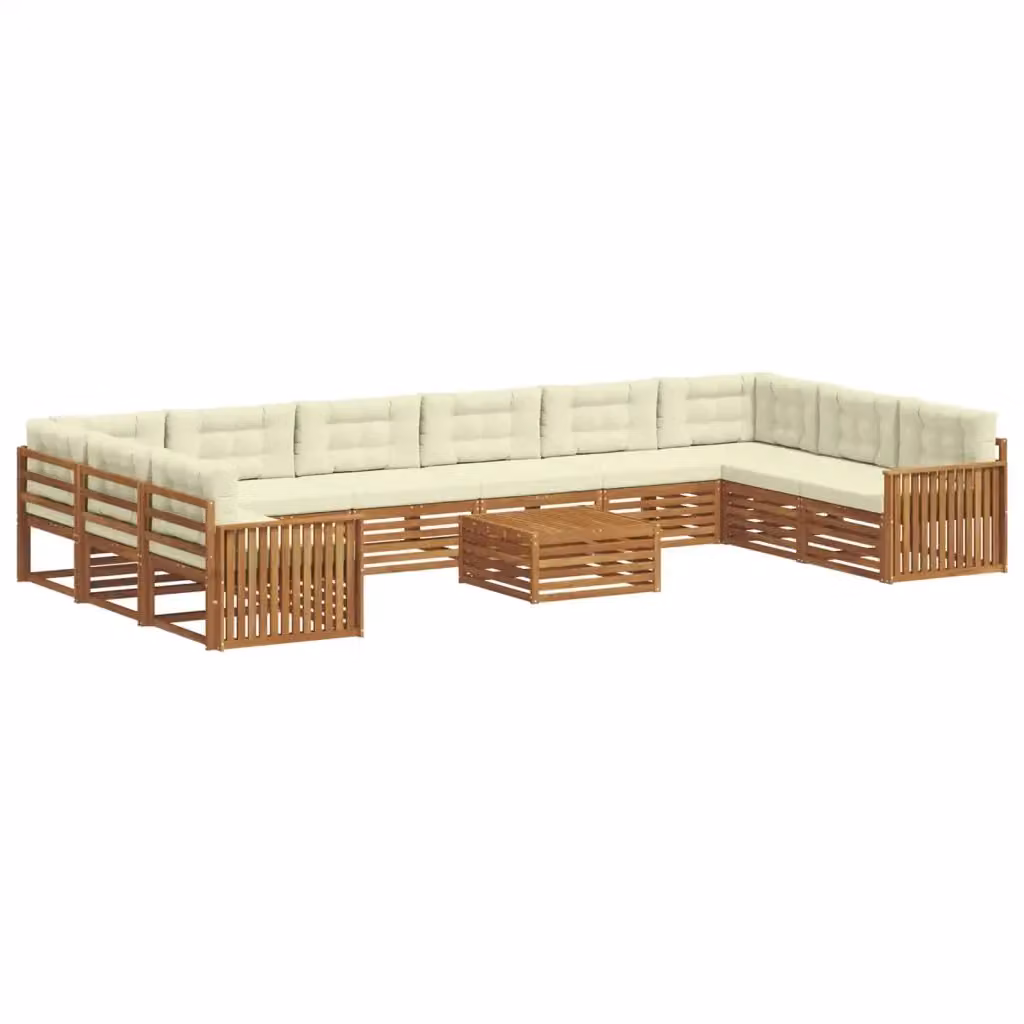 Set di divani da giardino vidaXL in legno di acacia massello con 11 pezzi, colore beige e bianco, con tavolo da caffè e cuscini inclusi – 2