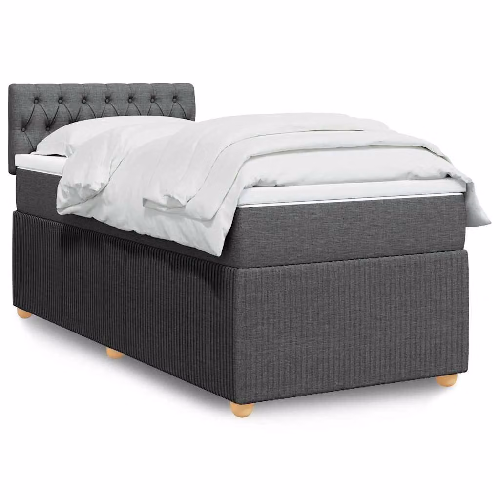 vidaXL Giroletto a Molle Ibrido con Materasso in Tessuto Grigio e Bianco L/P/H: 90 x 200 cm – 1