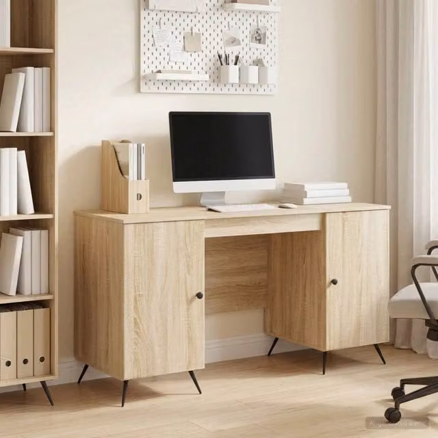 Scrivania moderna vidaXL in legno MDF laminato marrone L: 142,5 cm, P: 50 cm, H: 75 cm – 1