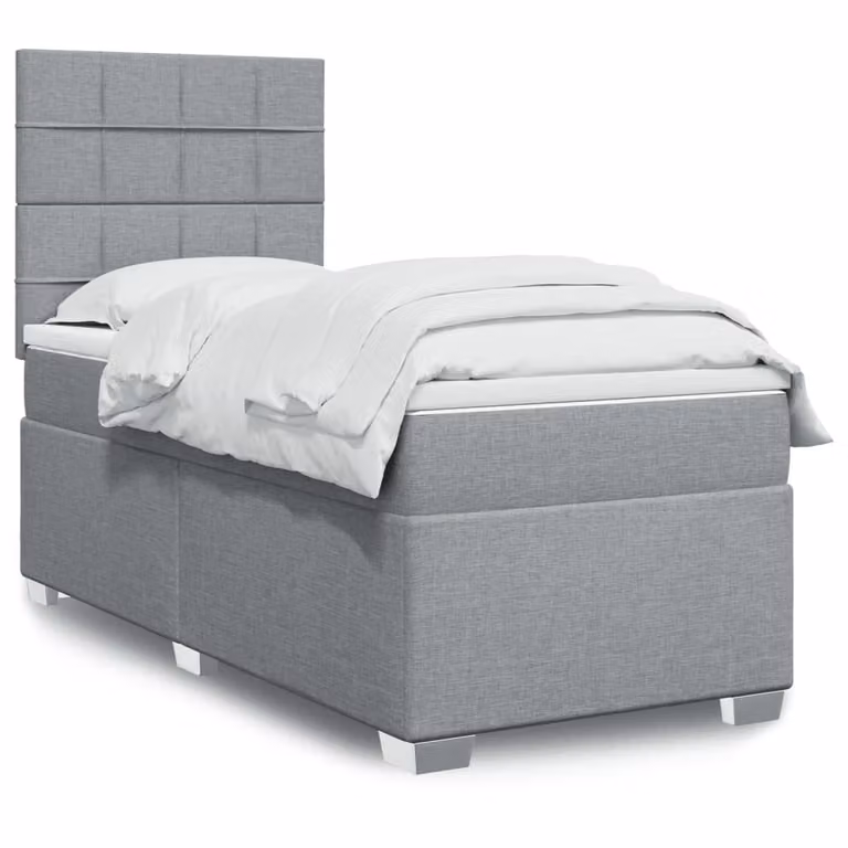 vidaXL Giroletto a Molle Ibrido con Materasso in Tessuto Grigio e Bianco L/P/H: 200 x 80 x 150,5 cm