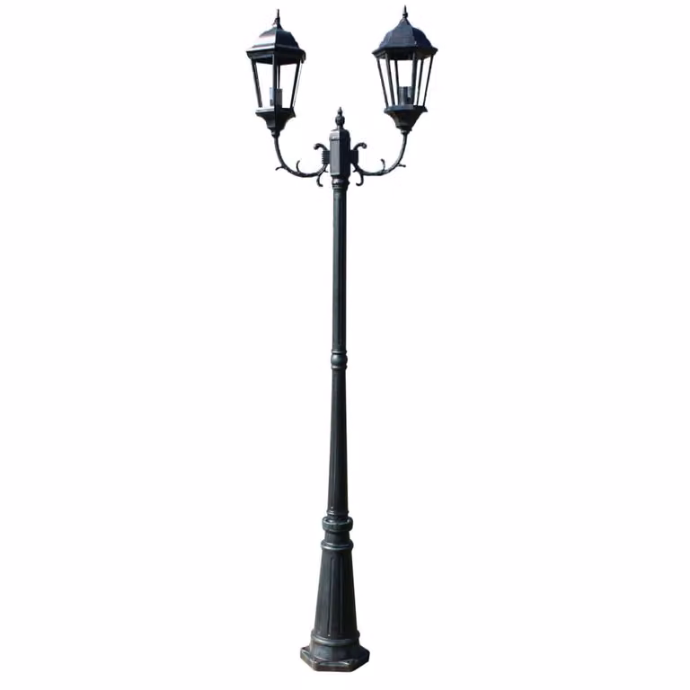 Lampione da Giardino 2 Bracci 230 cm Verde Scuro/Nero Alluminio