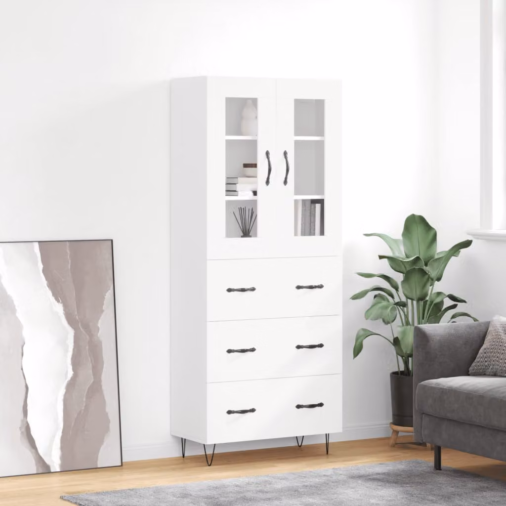 Credenza moderna vidaXL bianca con ante in vetro e ripiani interni, L/P/H: 69,5 x 34,0 x 180,0 cm