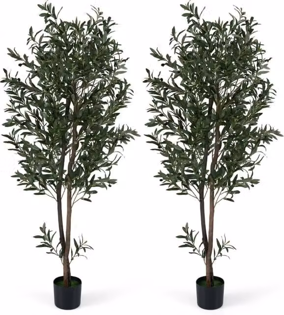Alberi finti ulivo 2 pezzi frutti muschio realistici tronco pe robusto, Alberi foglie tessuto multicolore soggiorno camera letto ufficio 1,8 m