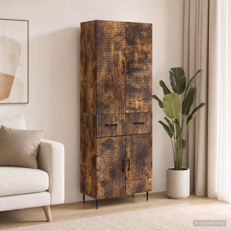Set di 2 armadi moderni vidaXL in legno MDF color rovere marrone con illuminazione integrata e ripiani interni per soggiorno o ufficio in casa