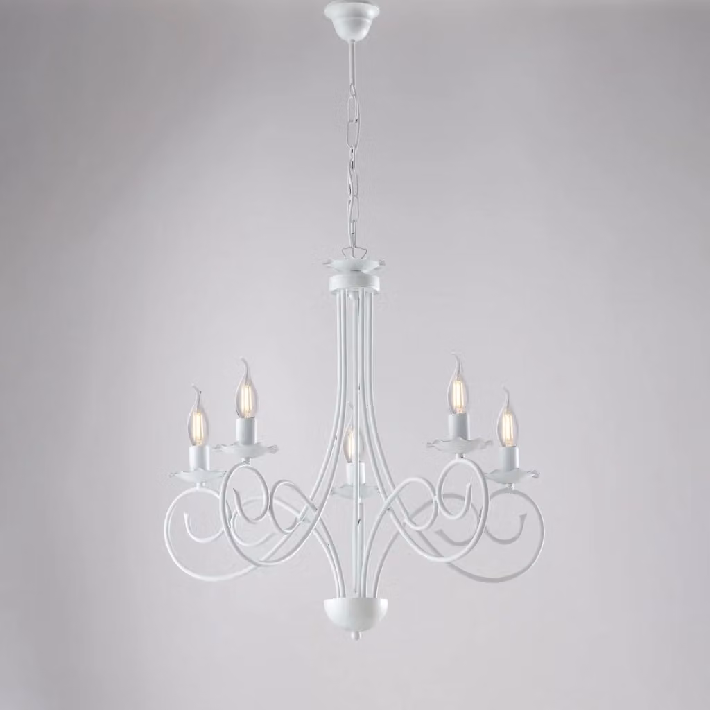 Lampadario a soffitto Alma di Belight in ferro battuto bianco stile shabby chic con 5 luci – 2