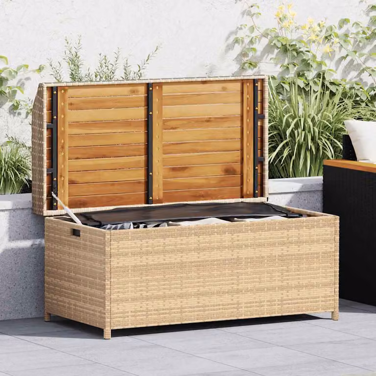 Panca portaoggetti vidaXL in polyrattan e legno di acacia, colore beige e marrone, L: 100 cm, P: 50 cm, H: 52 cm