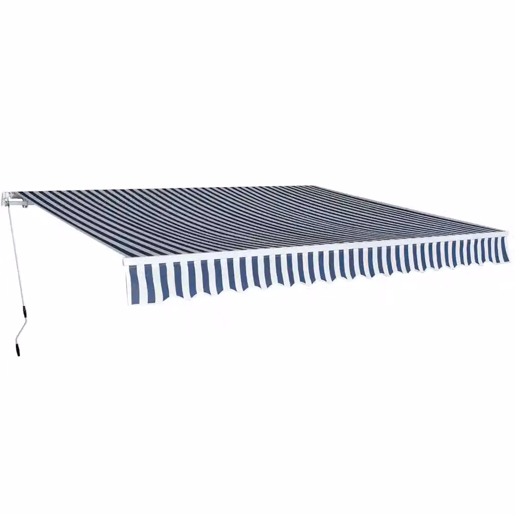 vidaXL Tenda da Sole Pieghevole Manuale con Manovella in Alluminio e Poliestere, Blu/Bianca, L: 400 cm