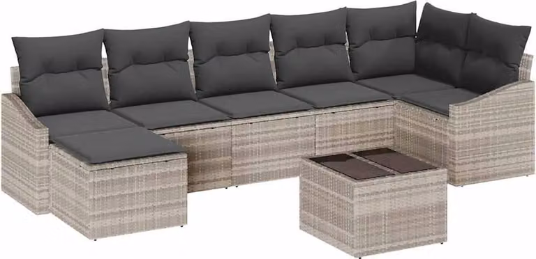 Set Divano da Giardino 8 pcs Grigio chiaro polyrattan