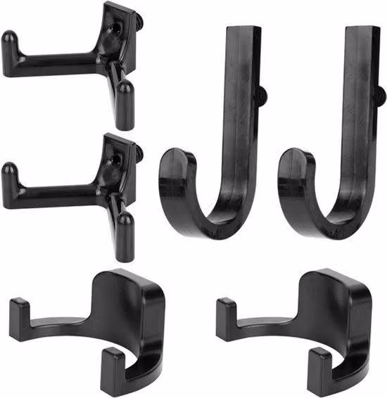 6 ganci a forma di J, robusti, ideali per officine e garage, colore nero, in metallo