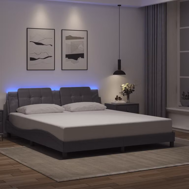 vidaXL Giroletto Zadar con LED e porta USB in similpelle Grigio L: 180 cm, P: 200 cm