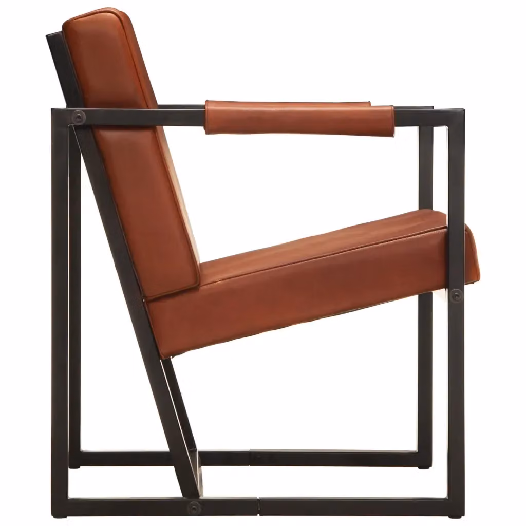 Poltrona moderna vidaXL in vera pelle marrone con struttura in metallo e braccioli – 2