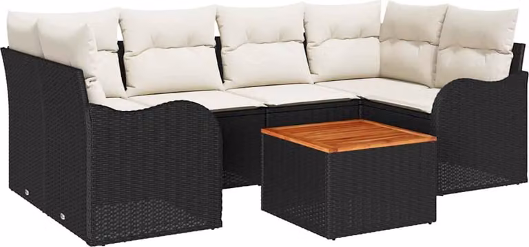 Set Divano da Giardino 7 pcs Nero e Crema polyrattan