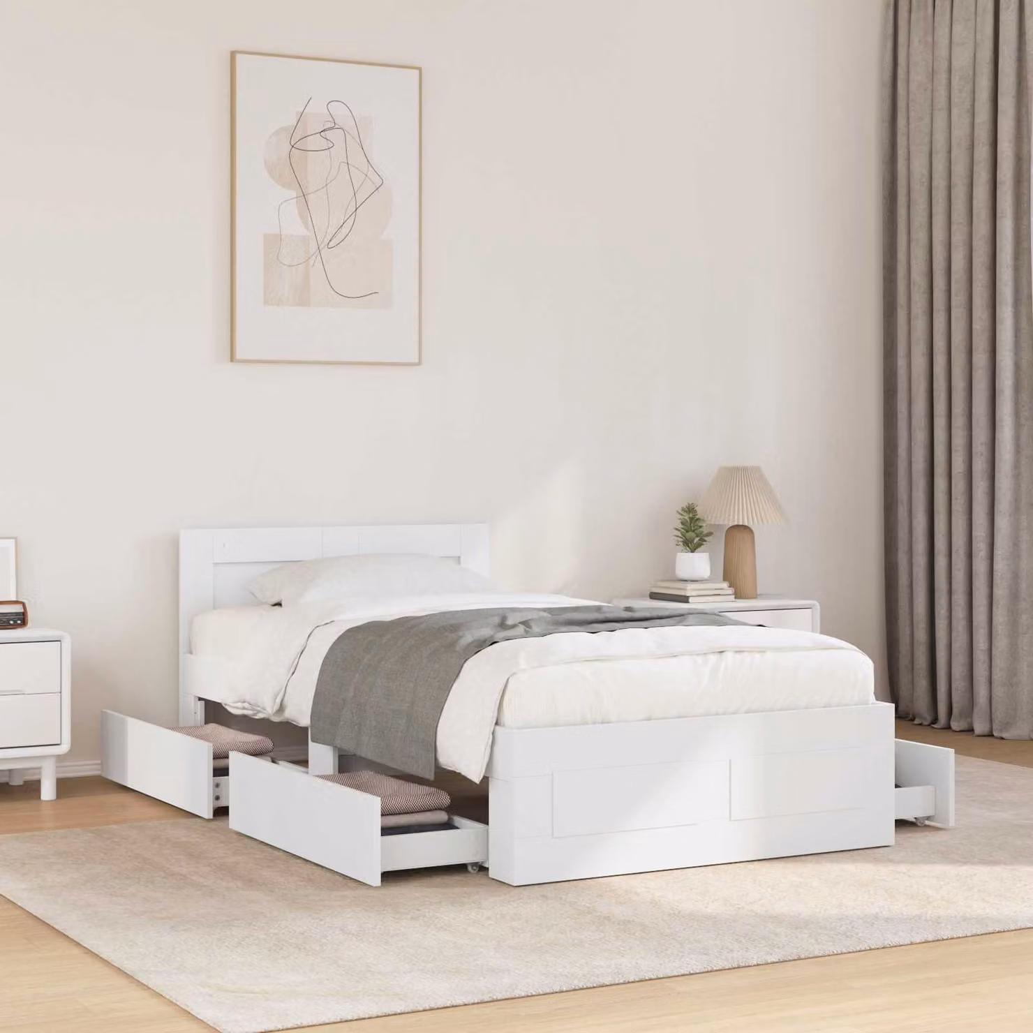 Set di 2 strutture letto vidaXL in legno ingegnerizzato bianco moderno con cassetti
