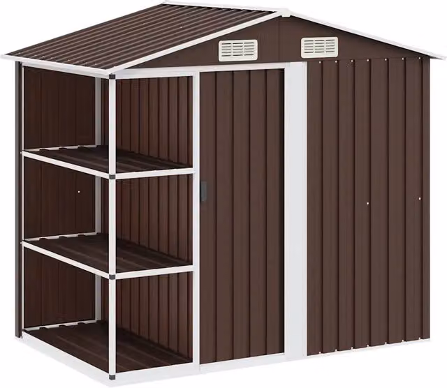 Capanno da Giardino con Scaffali Marrone 205x130x183 cm Ferro CFW3608956