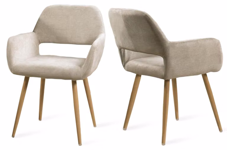 Set di 2 sedie da pranzo, rivestite in tessuto, con gambe in metallo, colore beige, dimensioni 56x56x78 cm
