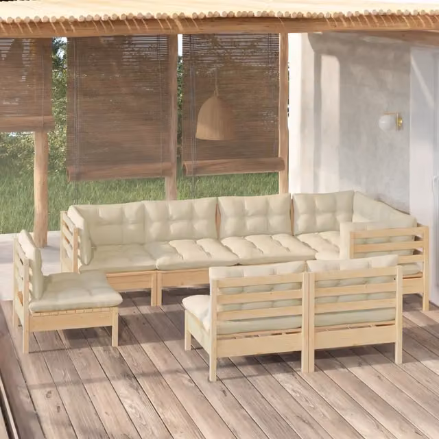 Set Divani da Giardino 8 pz con Cuscini Crema Massello di Pino 3096466