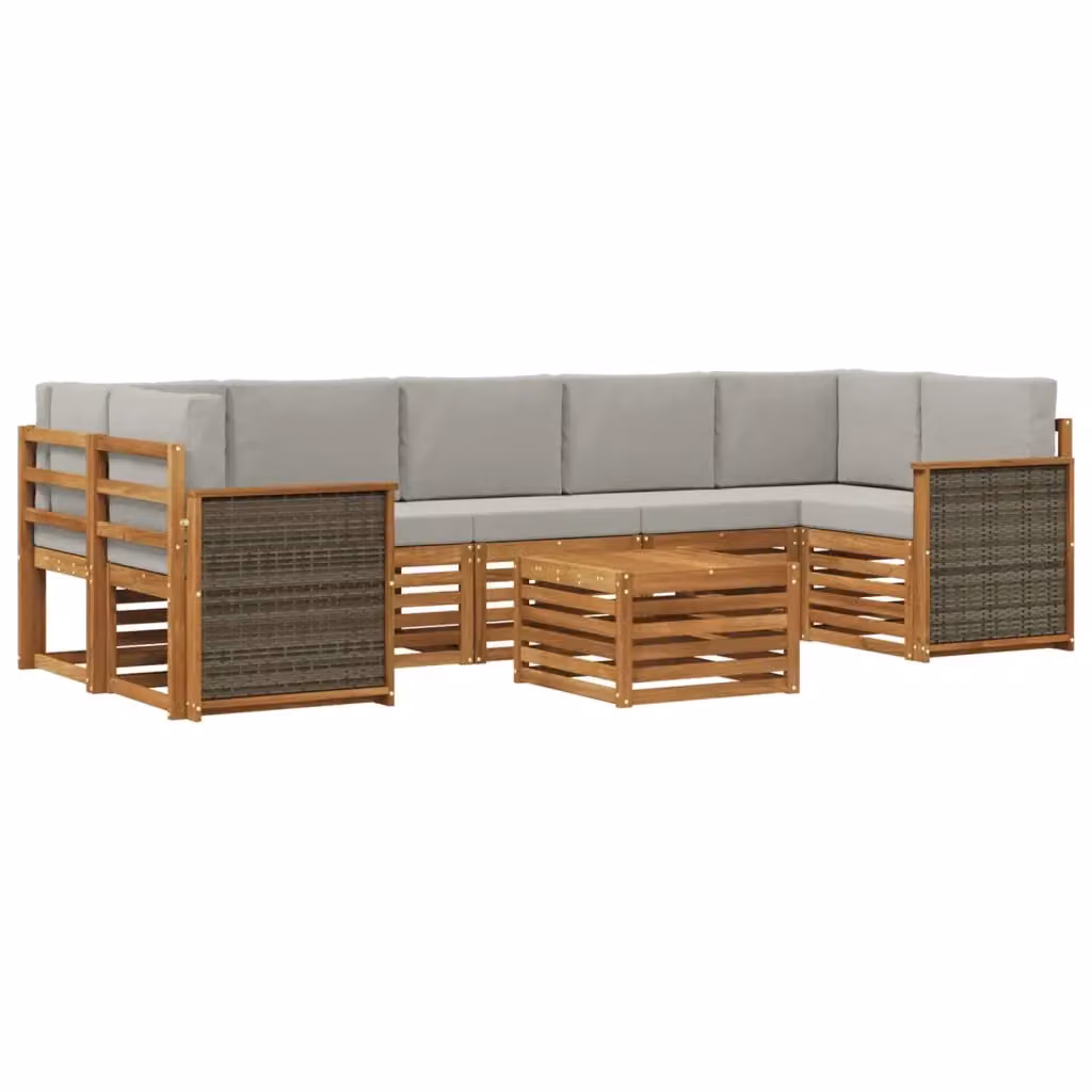 Set di divani da esterno a L vidaXL in legno di acacia con cuscini beige e grigi composto da 8 pezzi con tavolino da caffè – 2