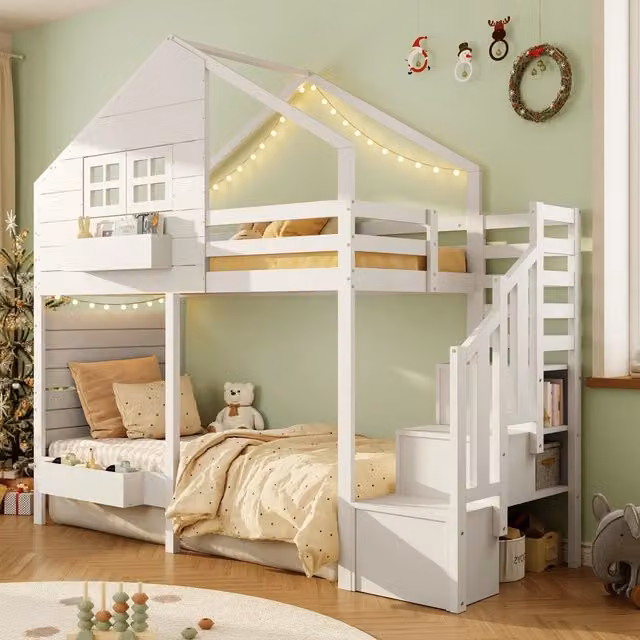 Letto a soppalco per bambini ¨C Minimal ¨C 90x200 cm, legno massello di pino bianco