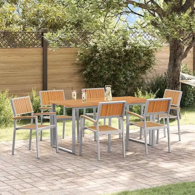 Set da Pranzo per Giardino 7 pz Grigio Legno di Acacia Massello 3284354
