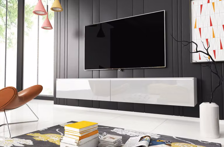 Tavolino per TV CERIEE 180 - bianco / bianco lucido