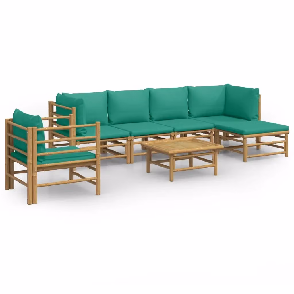 Set Salotto da Giardino vidaXL in Bambu con 7 Pezzi e Cuscini Verdi – 2
