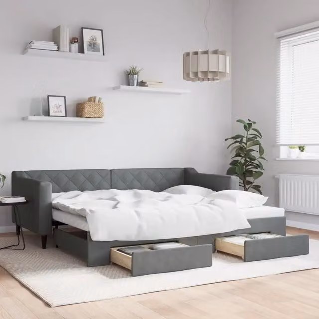 Divano Letto Estraibile Cassetti-Sofa Letto-Daybed Grigio Scuro 90x200cm Tessuto 141761