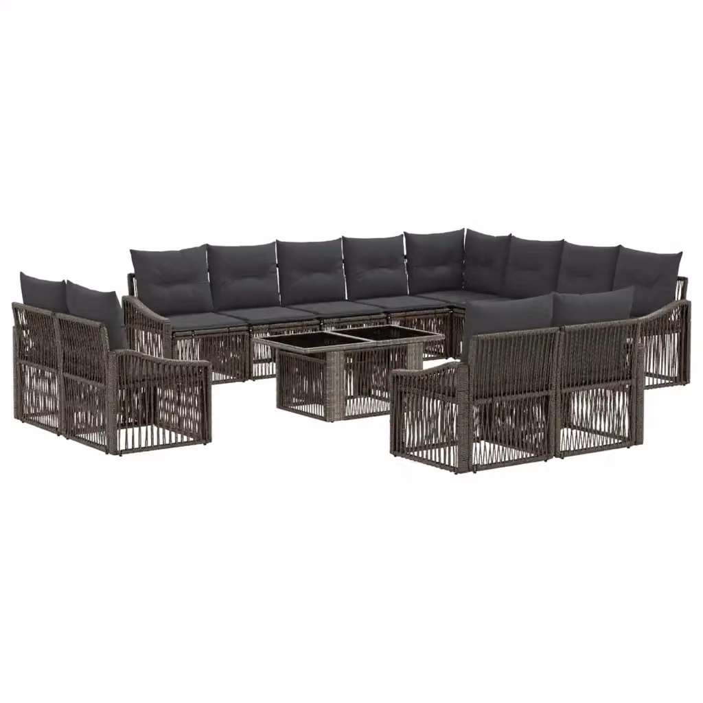 Set Divano da Giardino vidaXL in Polyrattan Grigio e Antracite con Cuscini e Tavolino da Esterno 13 Pezzi – 2