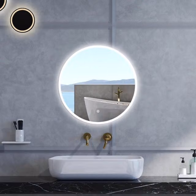 Specchio da bagno rotondo Aica Italy con retroilluminazione LED, funzione antifog e regolabile, diametro: 90 cm, colore bianco