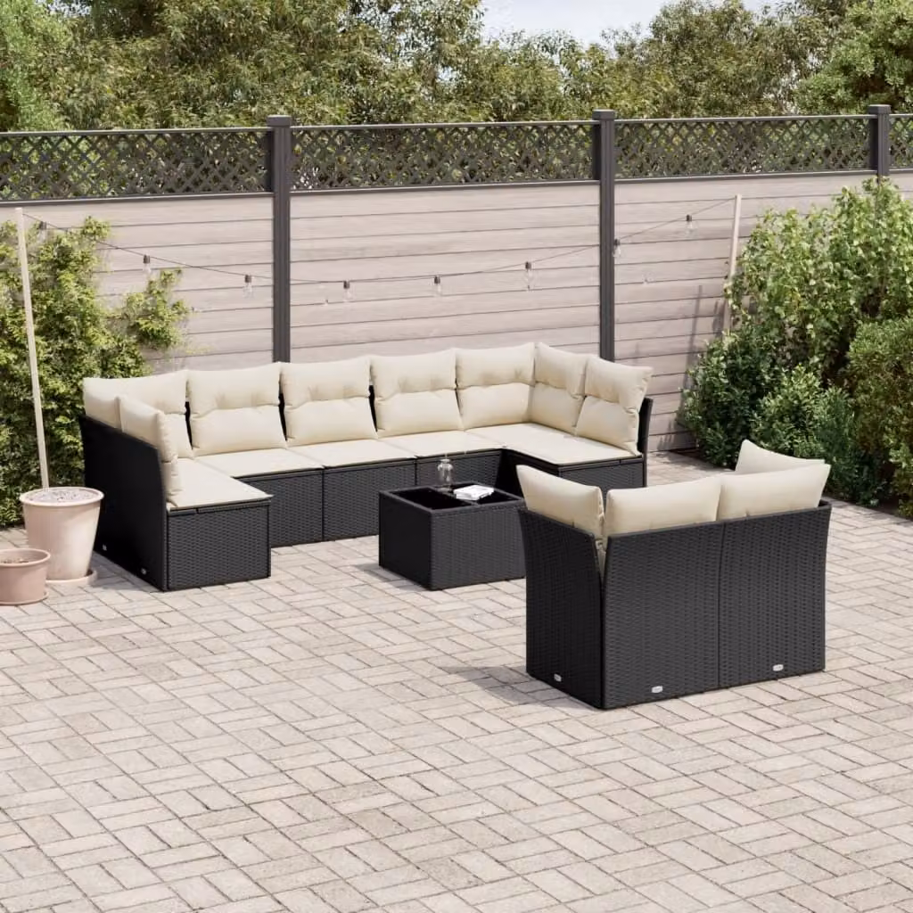 Maison Exclusive - Set da giardino 10 pezzi con cuscini in polyrattan nero