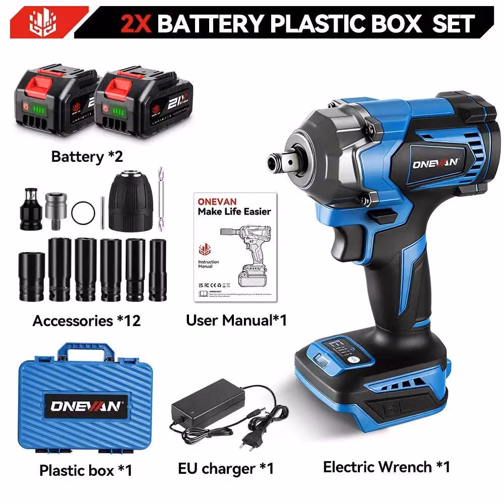 Avvitatore a impatto a batteria - senza spazzole - 1200 Nm - 18 V - attacco quadrato da 1,27 cm - 2 batterie (tipo 2) - spina UE - arancione
