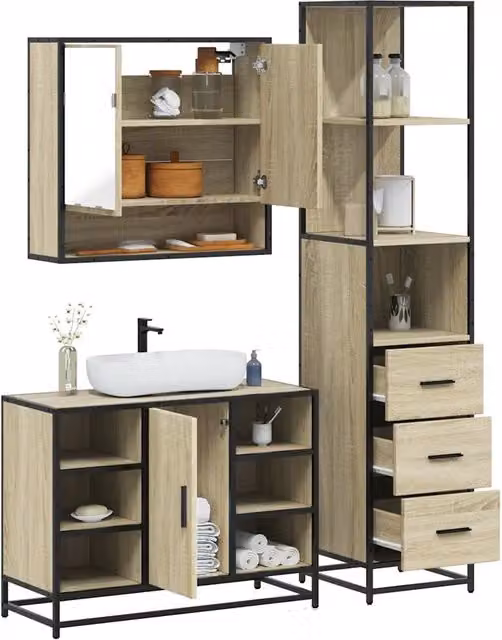 Set Mobili da Bagno 3 pz Rovere Sonoma in Legno Multistrato 3301181