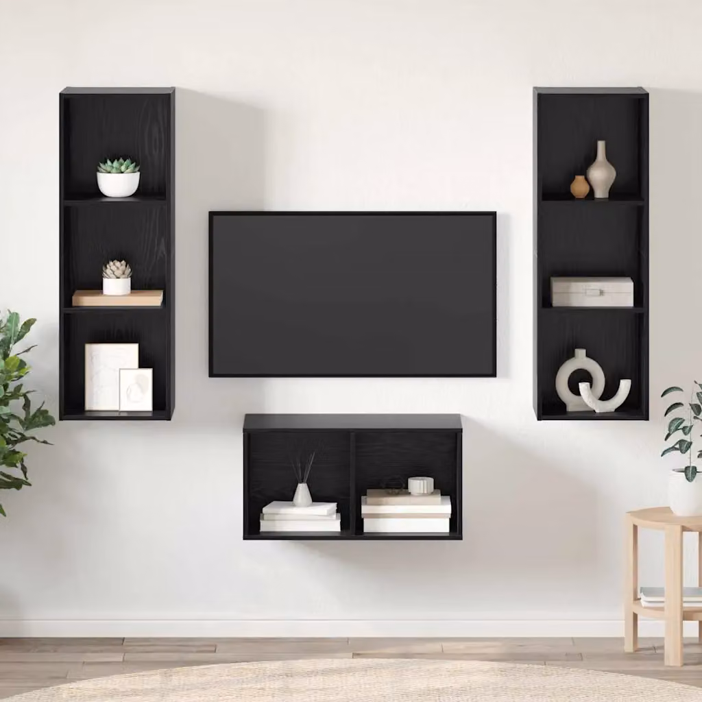 Set mobile TV moderno vidaXL in legno MDF color rovere e nero L/P/H: 37 x 37 x 107 cm – 1