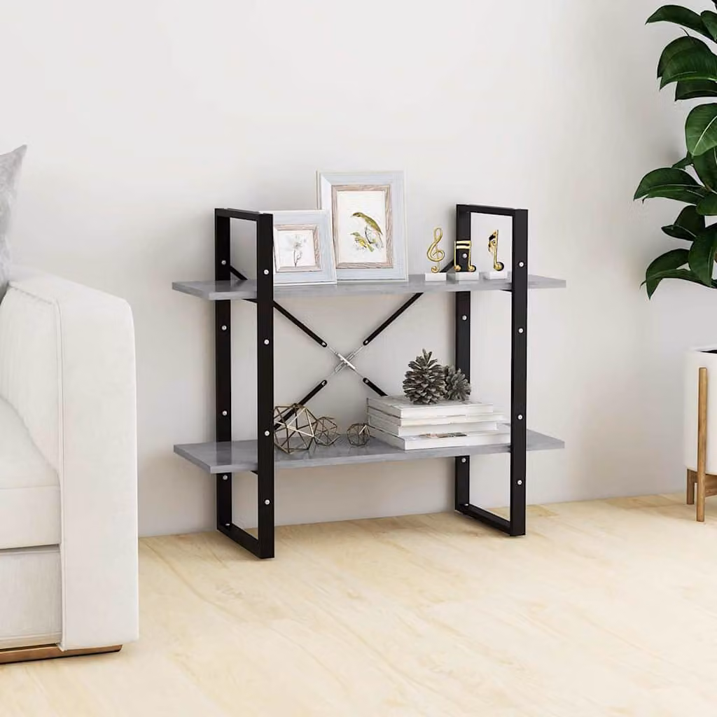 Libreria vidaXL in stile industriale con 2 ripiani, colore grigio, L 80 cm x P 30 cm x H 70 cm, realizzata in legno e metallo