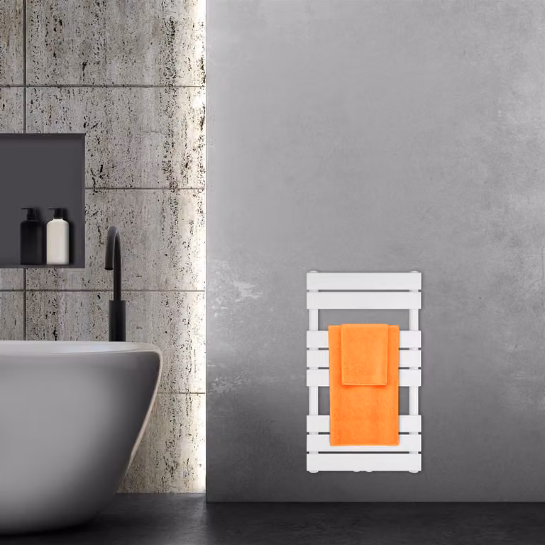 VILSTEIN radiatore da bagno, radiatore da bagno, radiatore per asciugamani attacco laterale e attacco centrale, radiatore da bagno a pannello piatto, radiatore per asciugamani a pannello, bianco, 376W, 80x45 cm
