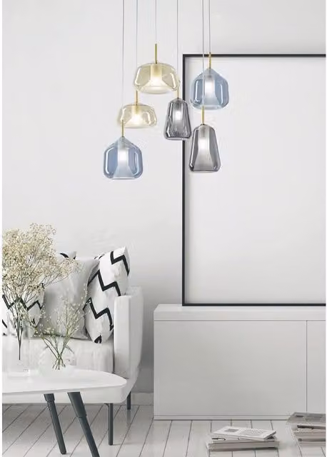 Lampadario a sospensione Glamour X-Ray MILOOX in oro e bianco con paralume in vetro, Ø60 cm, 6x G9